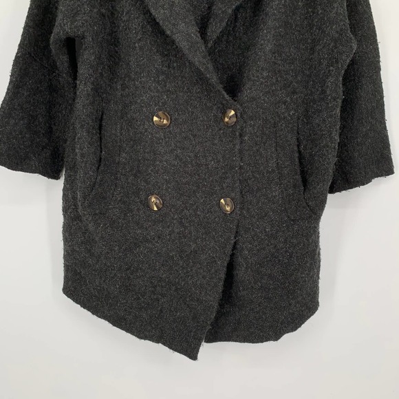 ZARA Double Breasted Oversize Sweater Jacket Hooded Chunky Cozy Cardigan, Gray - Picture 6 of 9